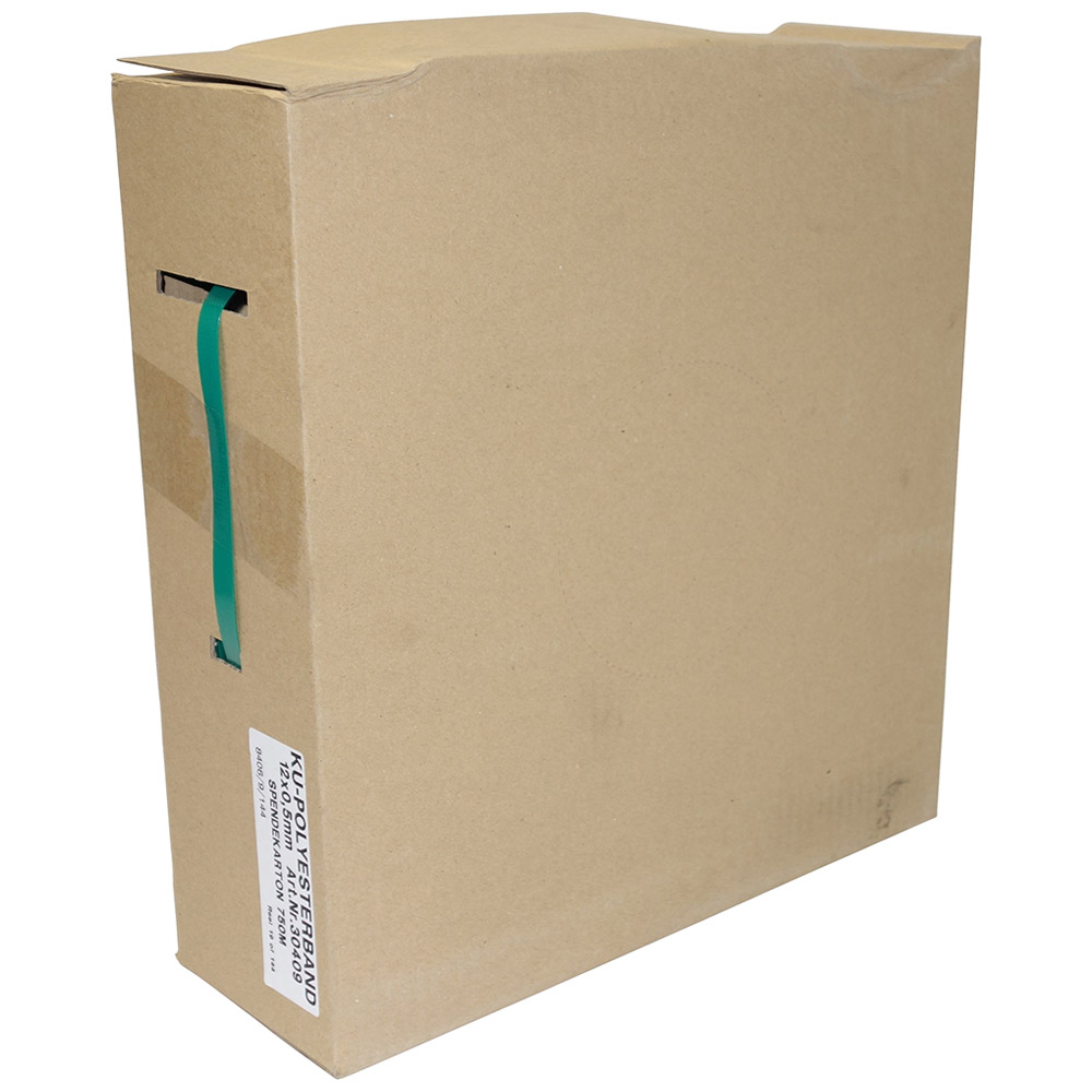 Ku-Polyesterband Grün Spende- Karton 12 x 0,5 mm  750 M Lang aus 100% recyceltem Material