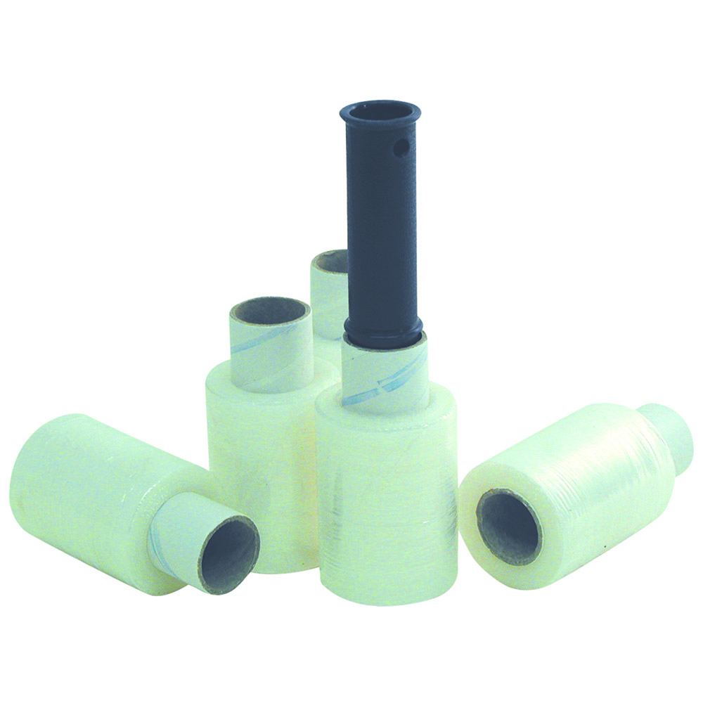 HAND-STRETCHFOLIE 100 MM BREIT 20MY STARK 150 METER LANG INKL. 1 ABROLLER
